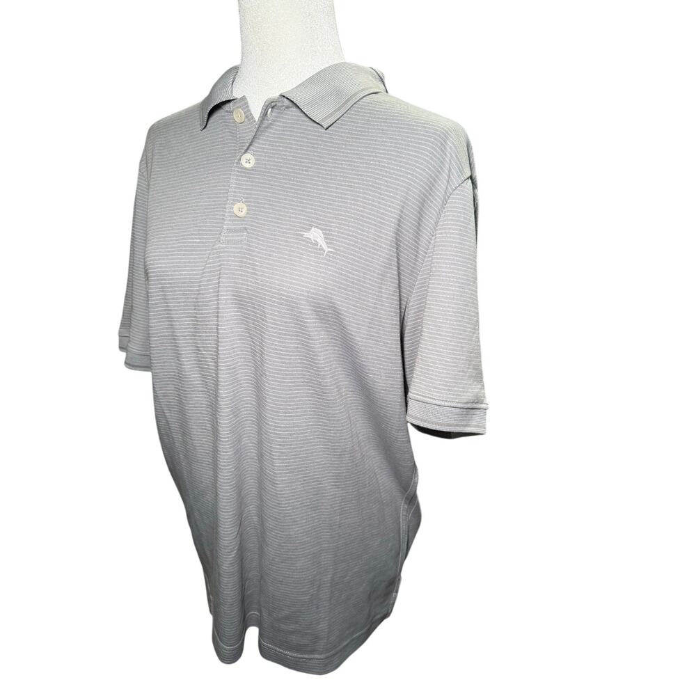 Tommy Bahama Bala Shark Polo Golf Shirt, Gray Stripe Cotton Blend, Medium, NWT